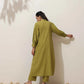 trueBrowns Pear Green Cotton Linen Kurta Pant Set | Swadesiicart