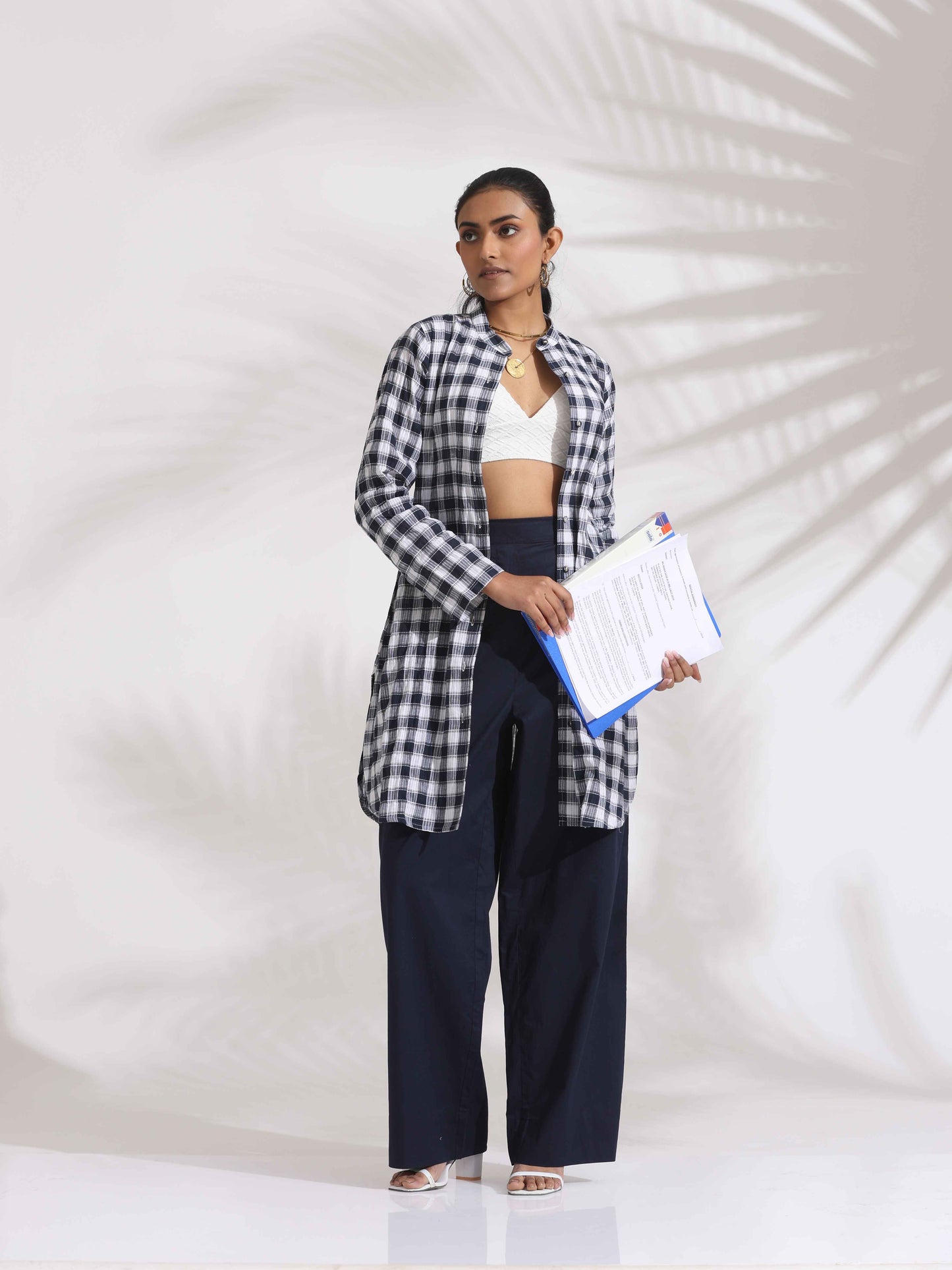 trueBrowns Blue Cotton Check Kurta Co-ord Set - Swadesiicart