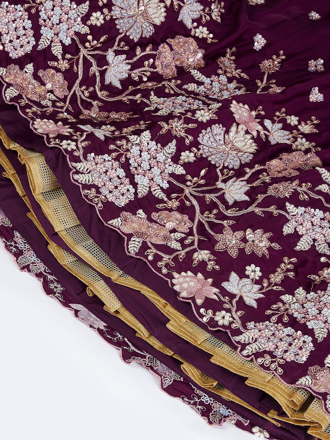 House of Panchhi Purple Pure Georgette Sequins And Thread Embroidery Lehenga Choli & Dupatta | Swadesiicart