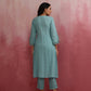 trueBrowns Aqua Blue Cotton Dobby Angrakha Kurta Set | Swadesiicart
