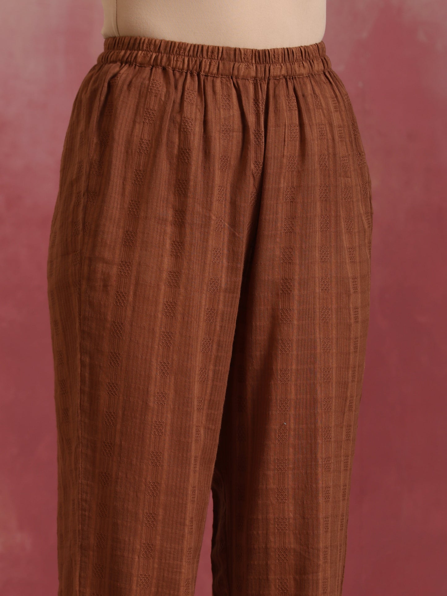trueBrowns Brown Cotton Dobby Kurta Co-ord set - Swadesiicart