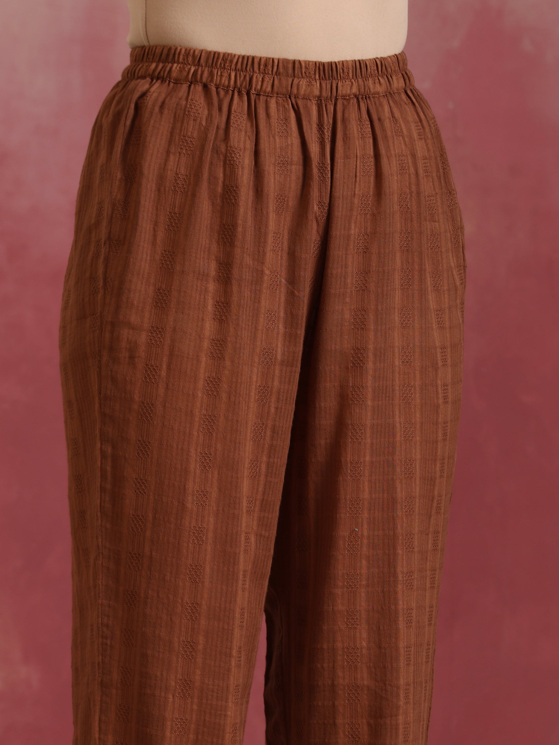 trueBrowns Brown Cotton Dobby Kurta Co-ord set - Swadesiicart
