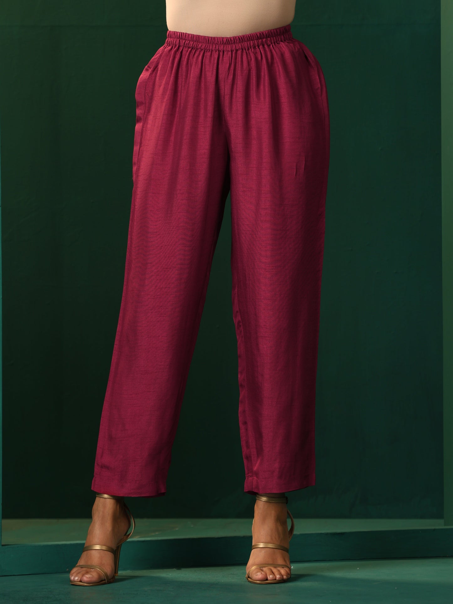 trueBrowns Maroon Silk Angrakha Kurta Pant Set | Swadesiicart