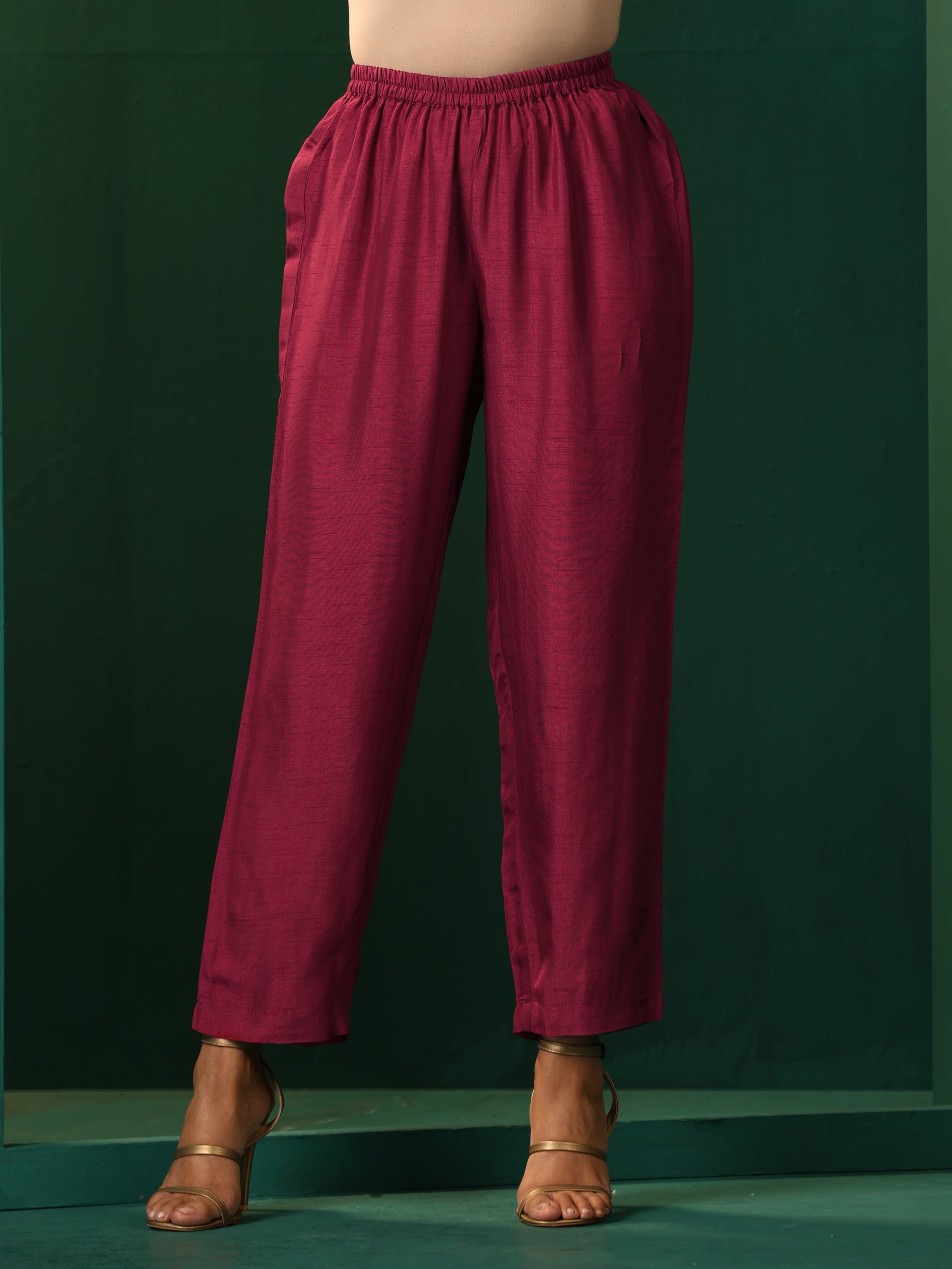 trueBrowns Maroon Silk Angrakha Kurta Pant Set | Swadesiicart