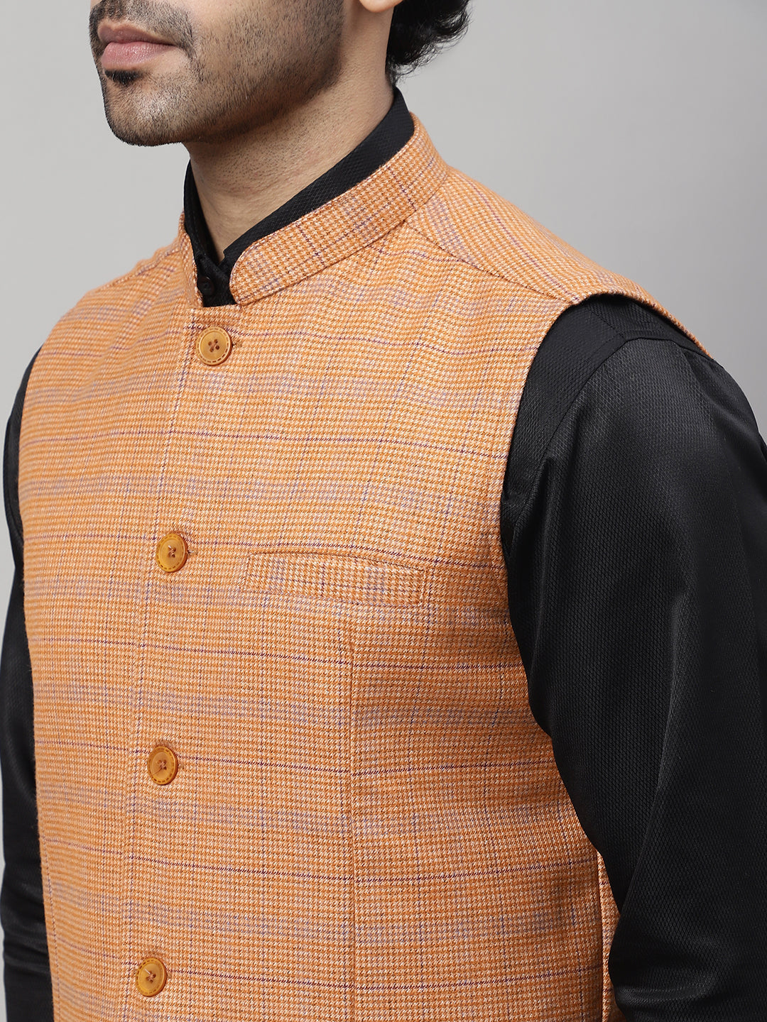 Even Apparels Men's Orange Nehru Jacket With Welt Pockets | Swadesiicart