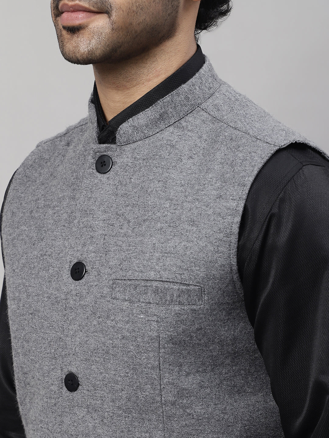 Even Apparels Men's Grey Pure Wool Nehru Jacket | Swadesiicart