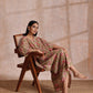 trueBrowns Beige Overall Big Floral Block Print Cotton Kaftan Dress | Swadesiicart