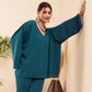 InWeave Women's Dark Ocean Full Sleeve Boho Top Bottom Set - Swadesiicart