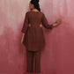 trueBrowns Brown Cotton Dobby Kurta Co-ord set - Swadesiicart