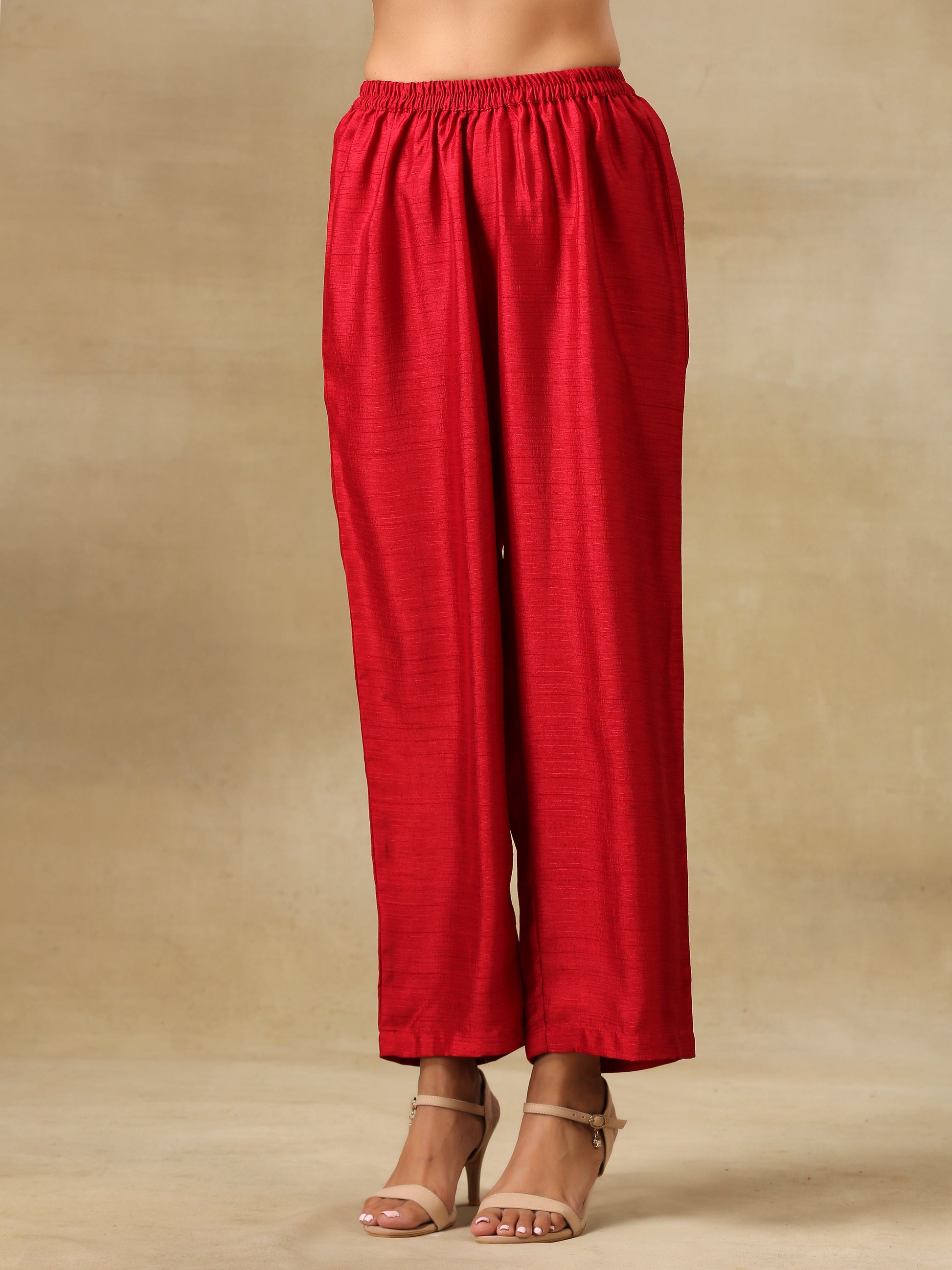 trueBrowns Maroon Textured Silk Overlap Pleat Kurta Pant Set | Swadesiicart