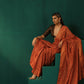 trueBrowns Rust Cotton Gold Lurex Striped Ready to Wear Saree | Swadesiicart