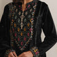 trueBrowns Black Velvet Geometric Embroidered Kurta Pant Dupatta Set | Swadesiicart