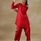 trueBrowns Maroon Textured Silk Front Placket Co-Ord Set - Swadesiicart
