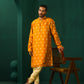 trueBrowns Men's Mustard Geometric Floral Viscose Silk Long Kurta | Swadesiicart