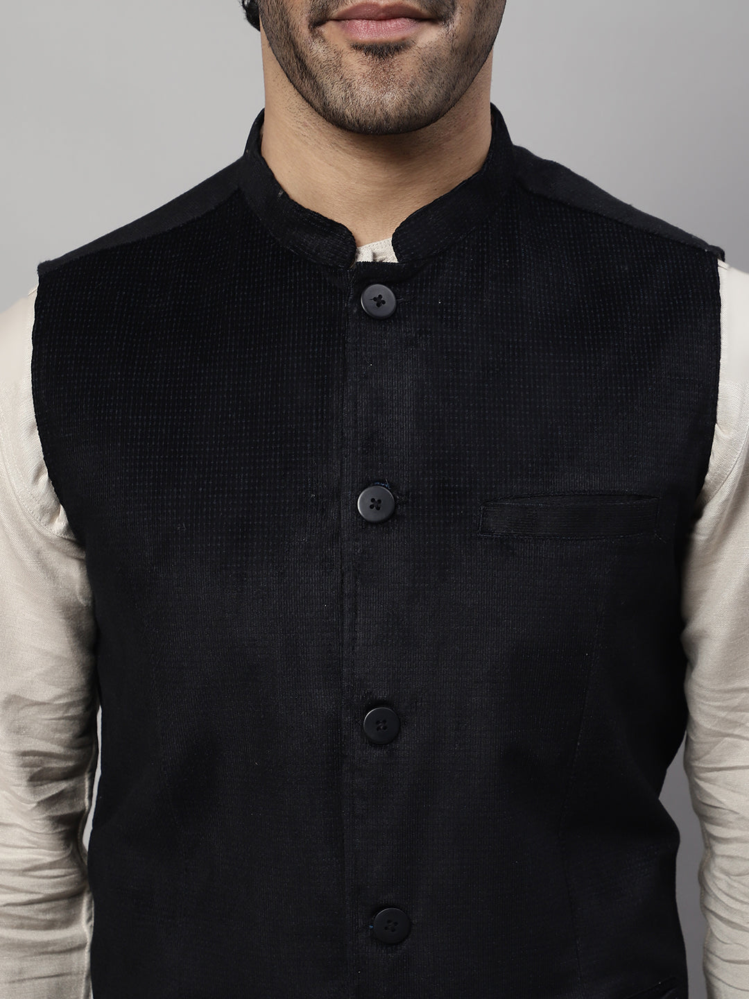 Even Apparels Men's Black Nehru Jacket With Welt Pockets | Swadesiicart