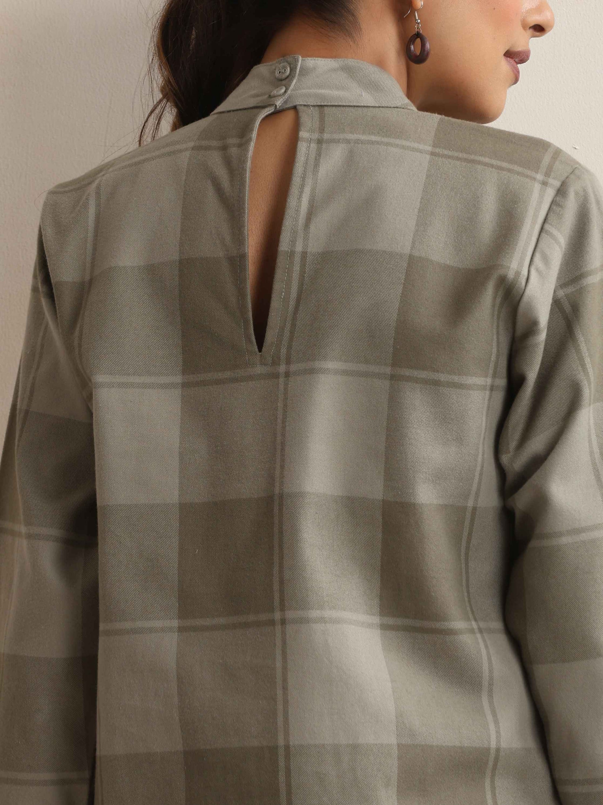 trueBrowns Green Check High Neck Winter Top | Swadesiicart