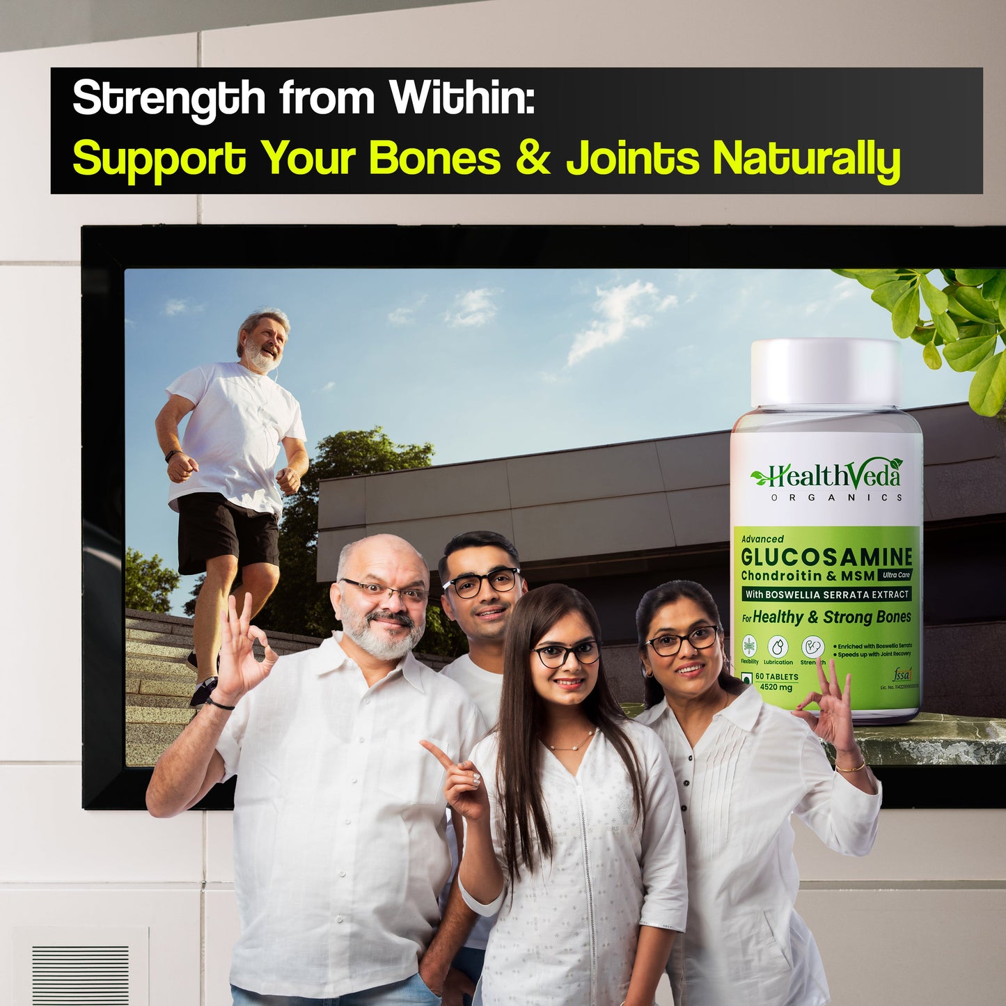 Health Veda Organics Plant Based Glucosamine Chondroitin & MSM Tablets - Swadesiicart