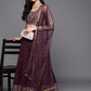 Indian Clothing Ahalyaa Purple & Gold-Toned Printed Sequinned Foil Print Ready to Wear Lehenga & Blouse With Dupatta | Swadesiicart