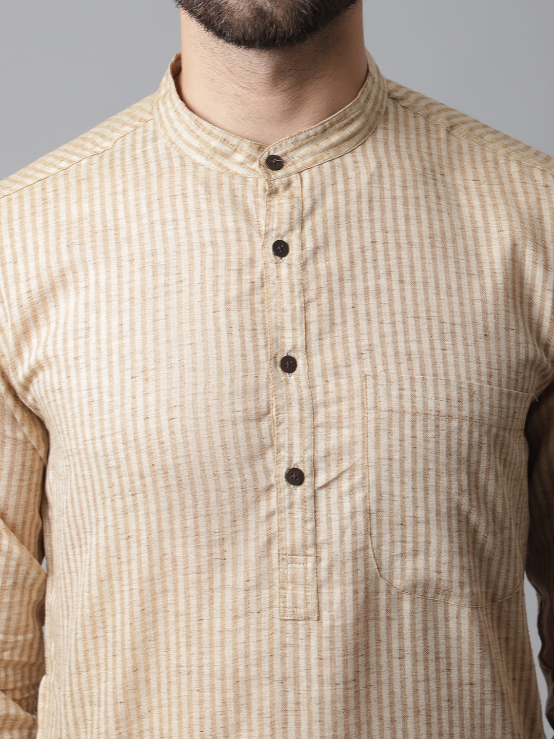 Indian Clothing Even Apparels Beige Solid Kurta With Band Collar | Swadesiicart