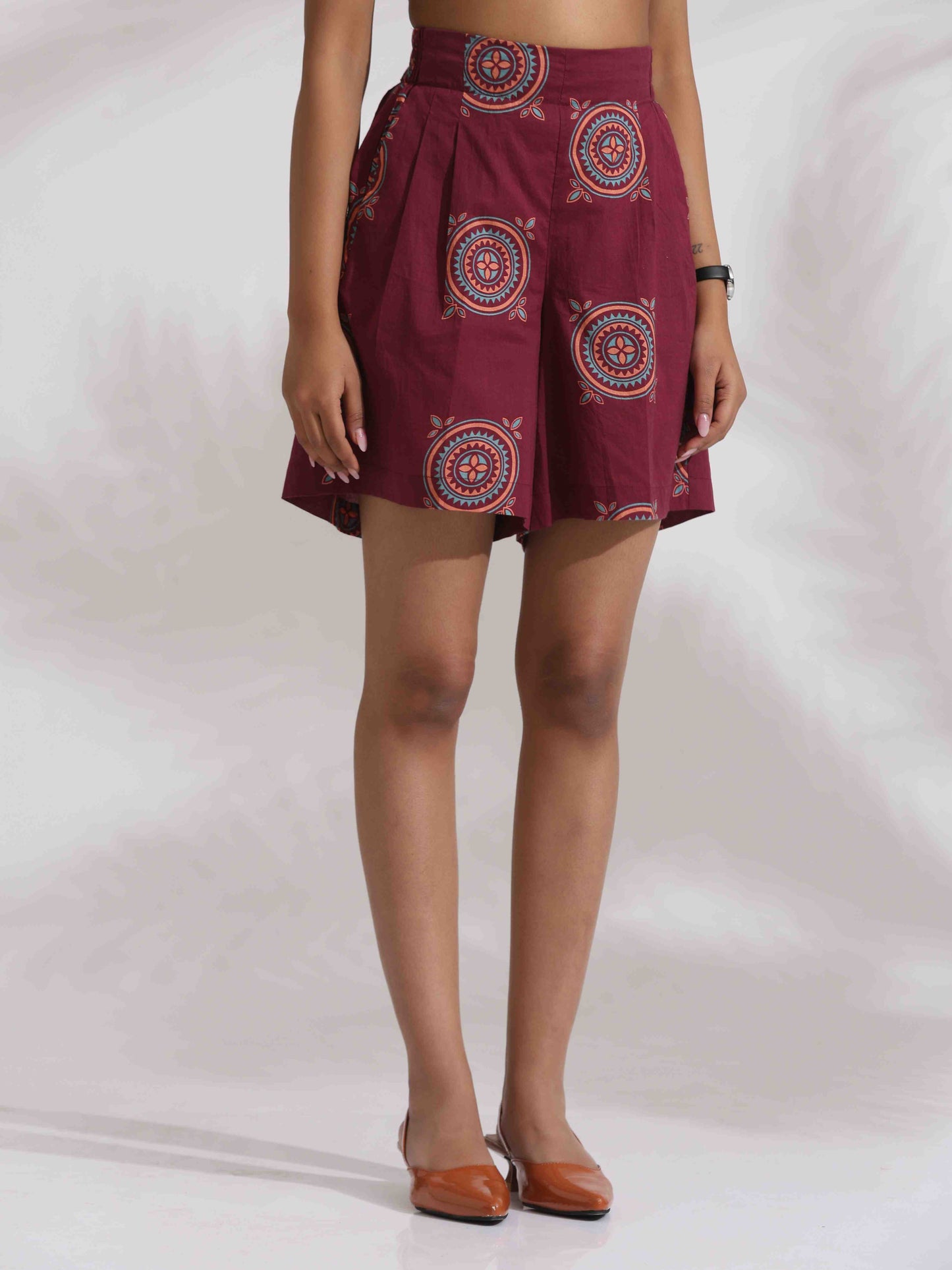trueBrowns Purple Cotton Print Short Co-ord Set - Swadesiicart