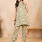 InWeave Mehandi Green White Moroccan Print Round Neck Kurta Set - Swadesiicart