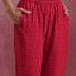 trueBrowns Red Cotton Dobby Kurta Co-ord set - Swadesiicart