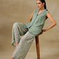 trueBrowns Light Green Bandhani Printed Silk Sleevesless Jacket Pant Set | Swadesiicart
