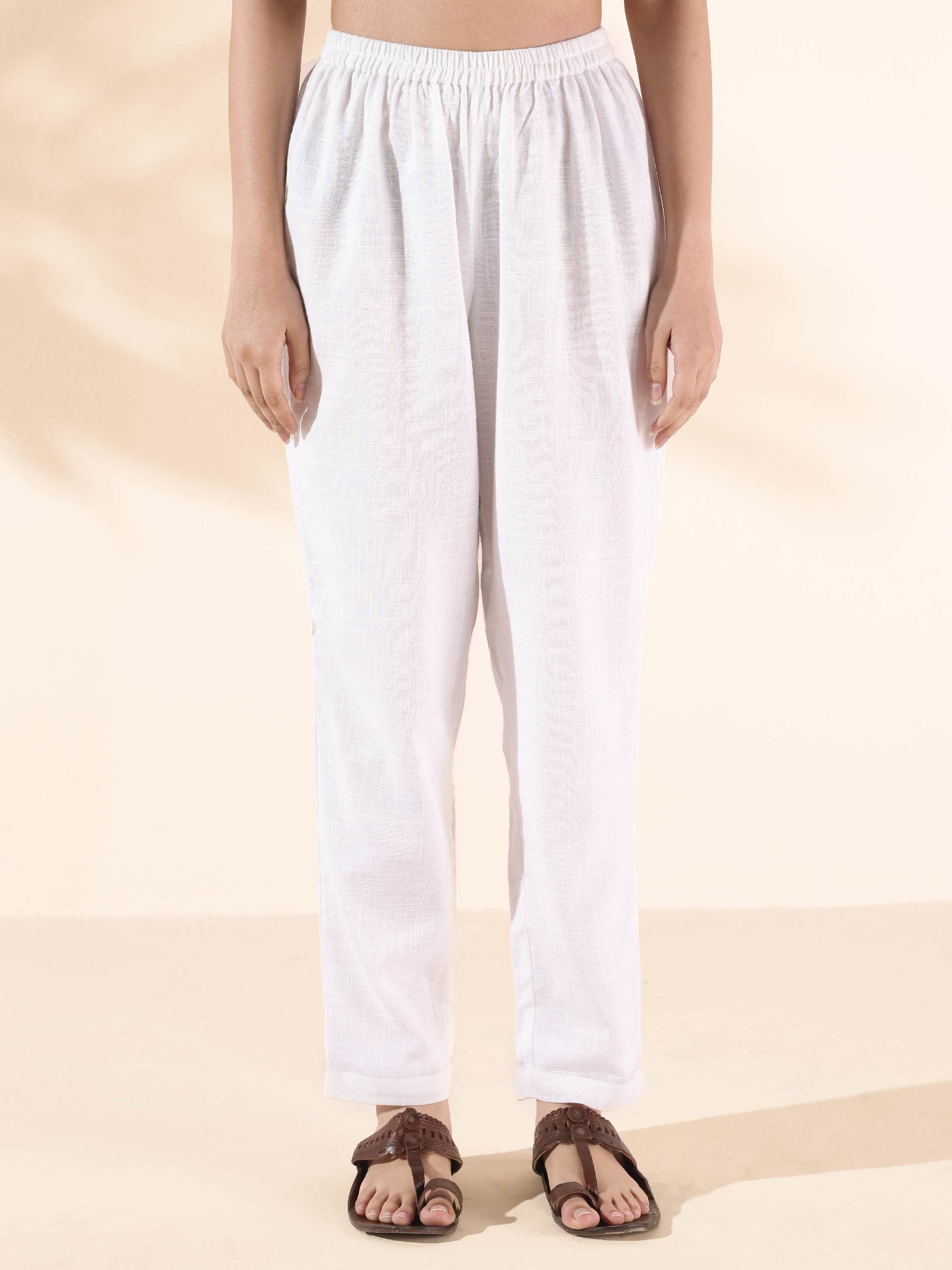 trueBrowns White Cotton Relaxed Co-ord Set - Swadesiicart