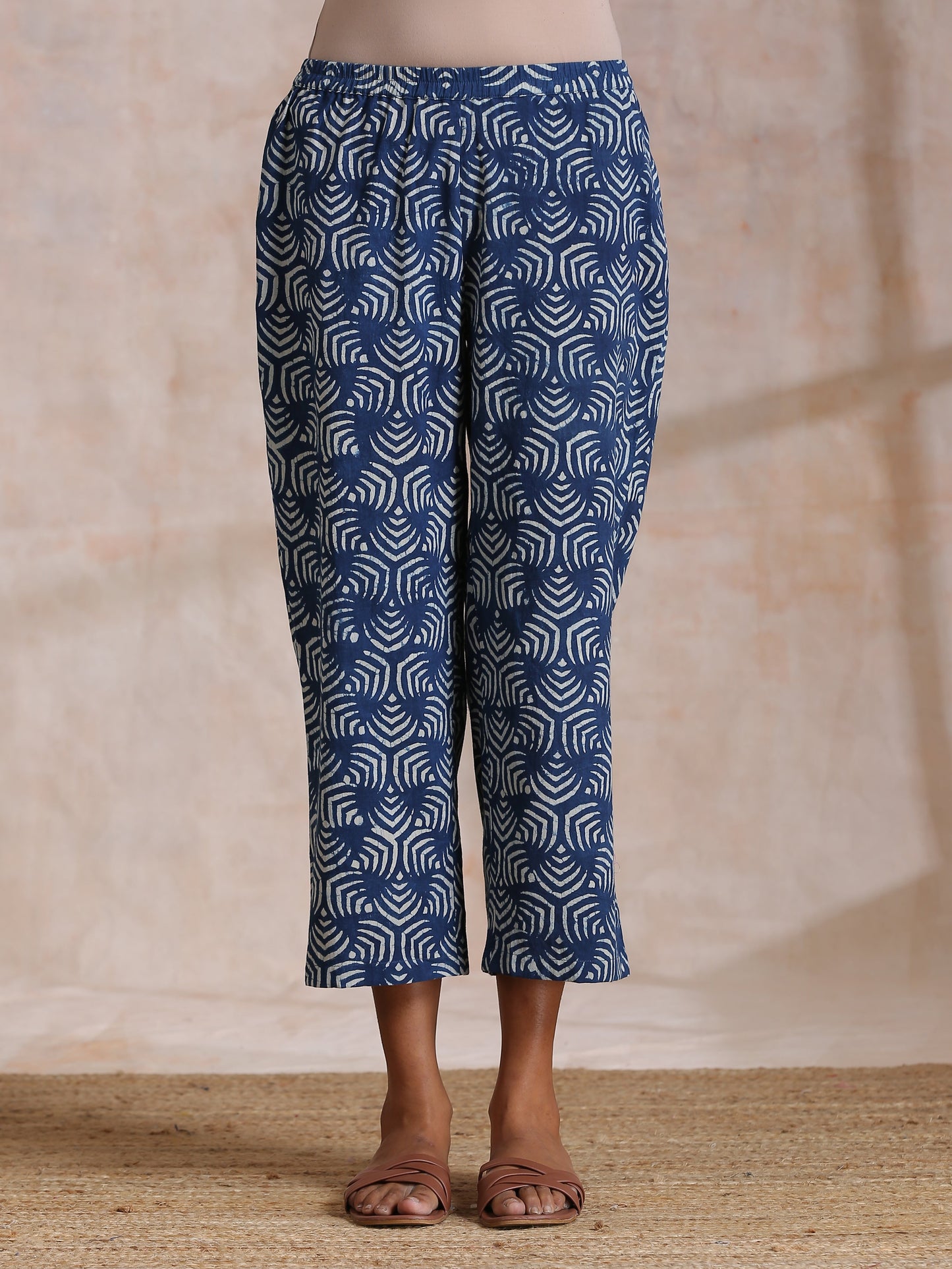 trueBrowns Indigo Dabu Overall Print Cotton Baggy Sleeve Co-Ord Set - Swadesiicart