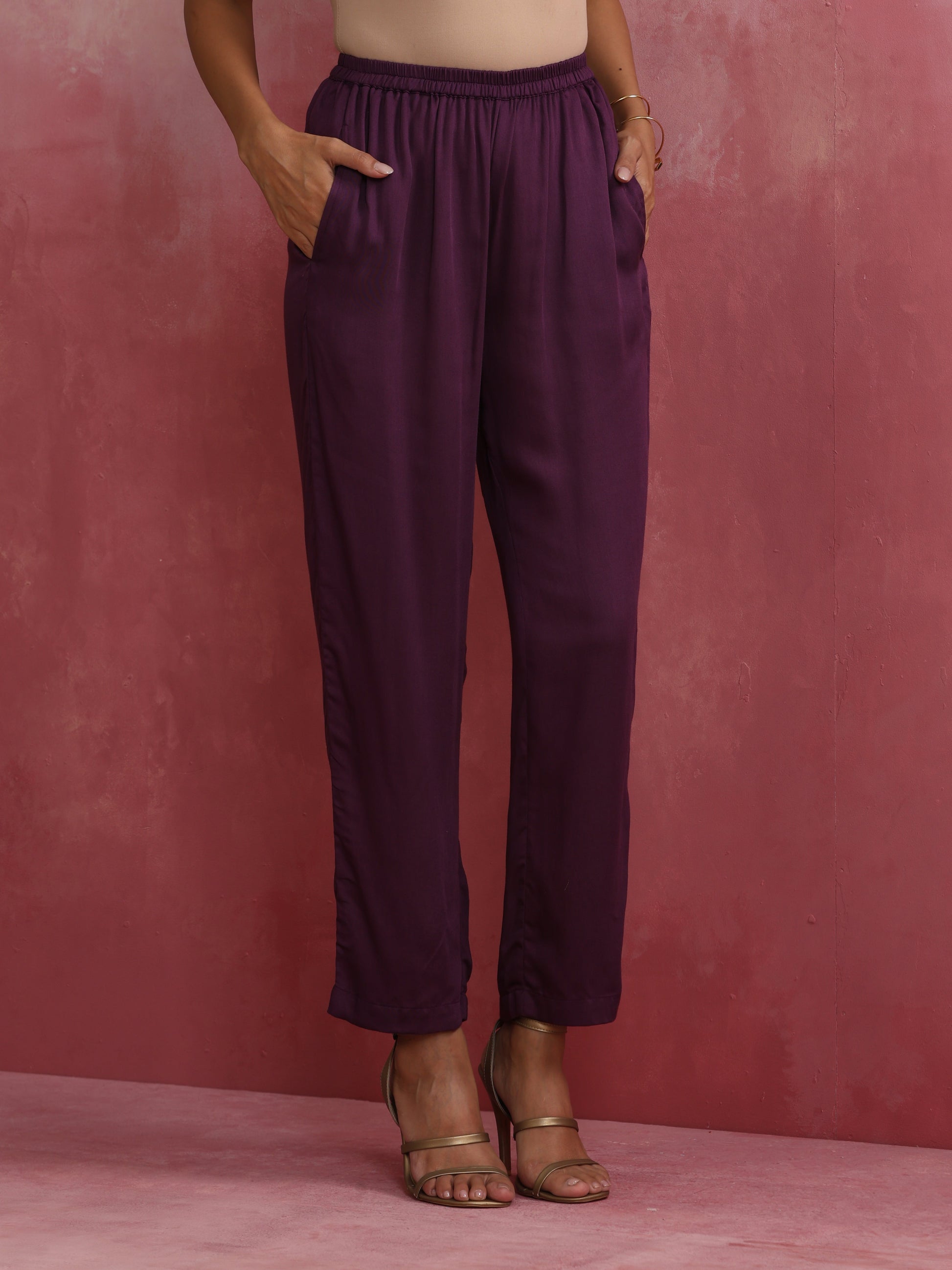 trueBrowns Purple Modal Kurta Co-ord Set - Swadesiicart