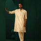 trueBrowns Men's Ivory Geometric Floral Viscose Silk Long Kurta | Swadesiicart