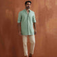 trueBrowns Men's Green Cotton Dobby Front Open Short Kurta | Swadesiicart