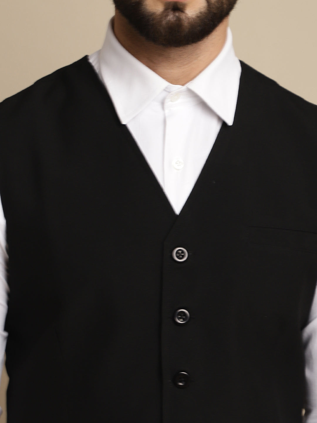 Even Apparels Men's Black Waistcoat with welt pockets | Swadesiicart