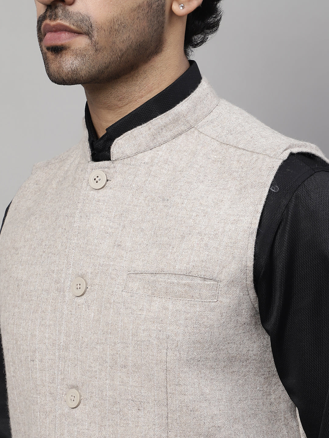Even Apparels Men's Beige Pure Wool Nehru Jacket | Swadesiicart