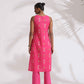 trueBrowns Pink Cotton Print Sleeveless Kurta Set | Swadesiicart