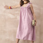 InWeave Dull Pink Linen Round Pleat Bow Dress - Swadesiicart