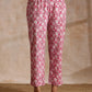 trueBrowns Pink Overall Floral Block Print Cotton Flared Kurta Pant Set | Swadesiicart
