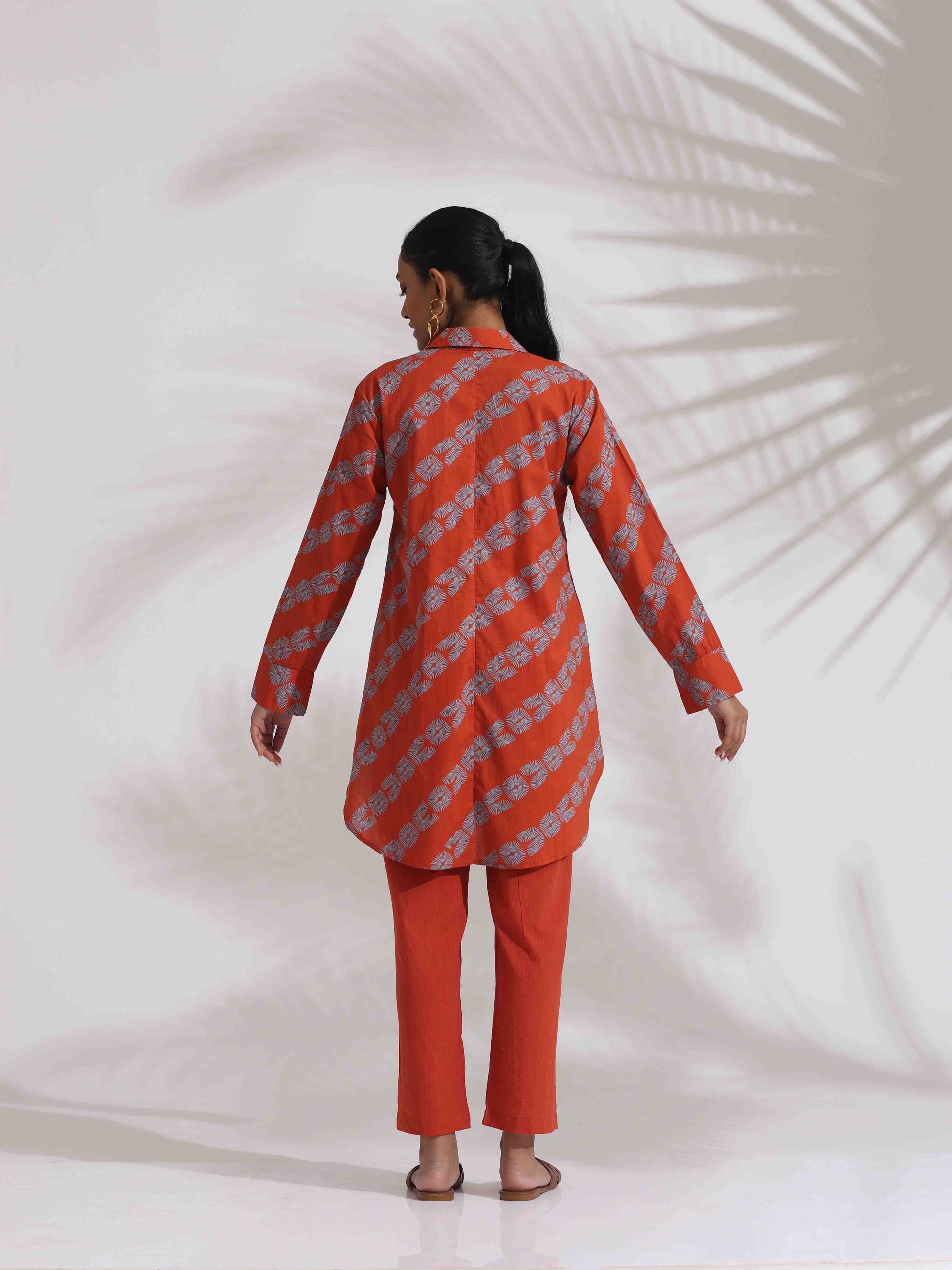 trueBrowns Orange Cotton Print Co-ord Set - Swadesiicart