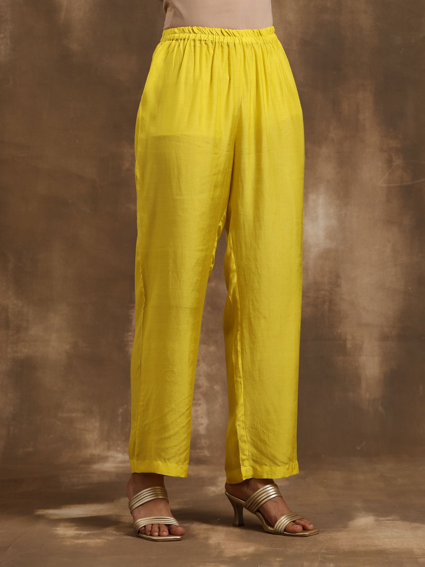 trueBrowns Lime Lehariya Printed Silk Kaftan Pant Set | Swadesiicart