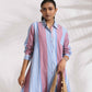 trueBrowns Blue Cotton Stripe Flared Shirt Dress | Swadesiicart