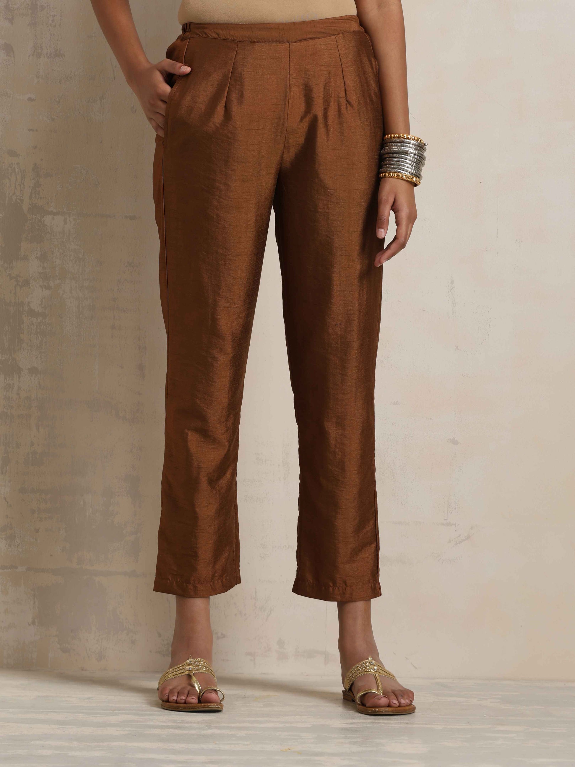 trueBrowns Brown Silk Angrakha Co-ord Set - Swadesiicart