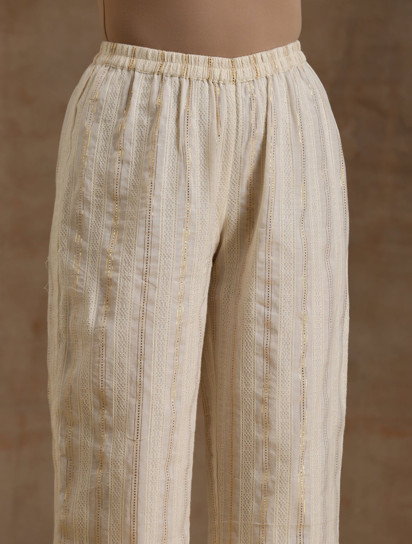 trueBrowns Ivory Gold Cotton Relaxed Co-Ord Set - Swadesiicart