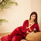 InWeave Women's Barn Red Mughal Shaan Style Velvet Short Kurta Set - Swadesiicart