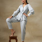 trueBrowns Grey Bandhani Printed Silk Front Open Short Co-Ord Set - Swadesiicart
