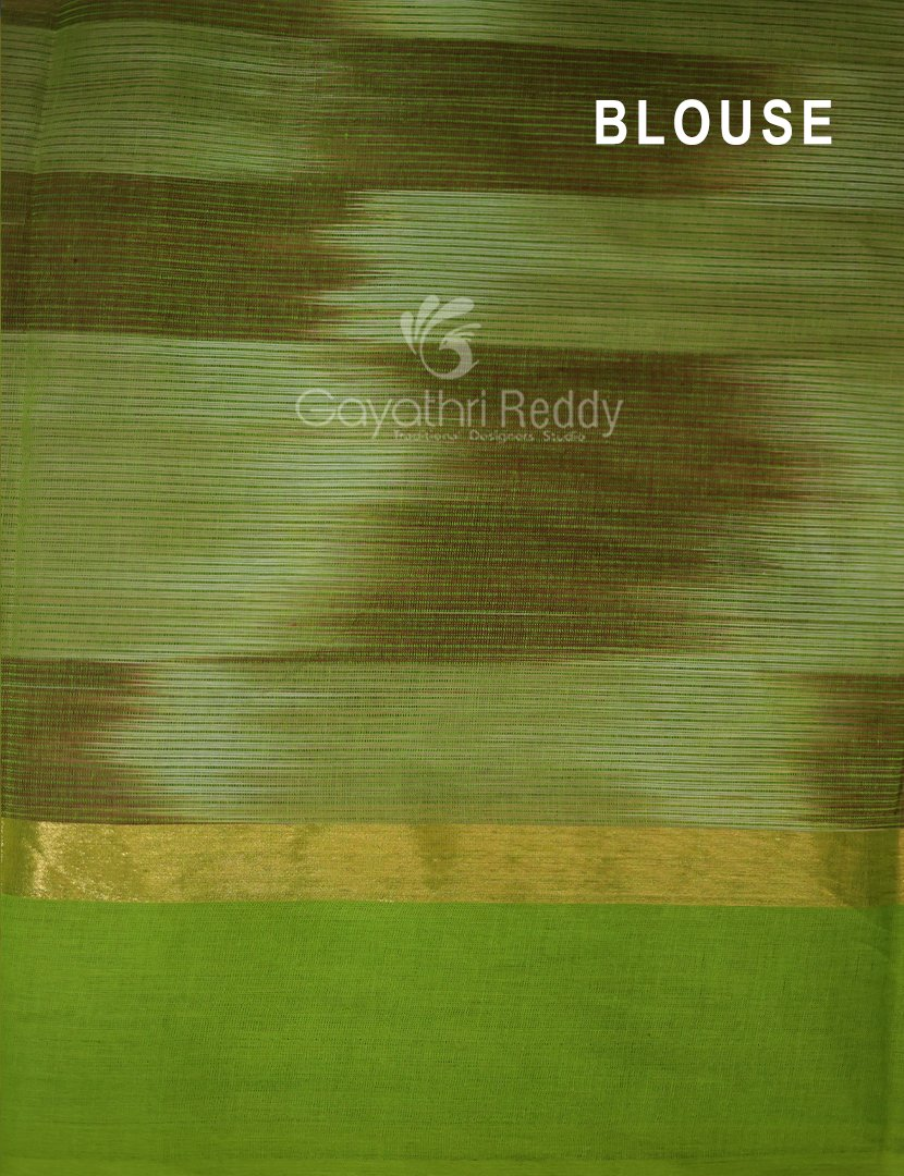 Dual Shades of Beige Mangalagiri Ikkat Cotton Saree By Gayathri Reddy Designer Studio | Swadesiicart