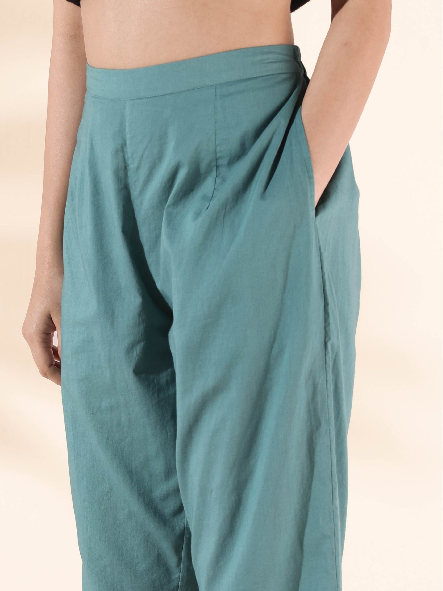 trueBrowns Green Cotton Ikat Flared Co-ord Set - Swadesiicart