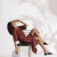 trueBrowns Brown Cotton Print pleated Dress | Swadesiicart