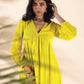 trueBrowns Lime Cotton Dobby Flared Dress | Swadesiicart