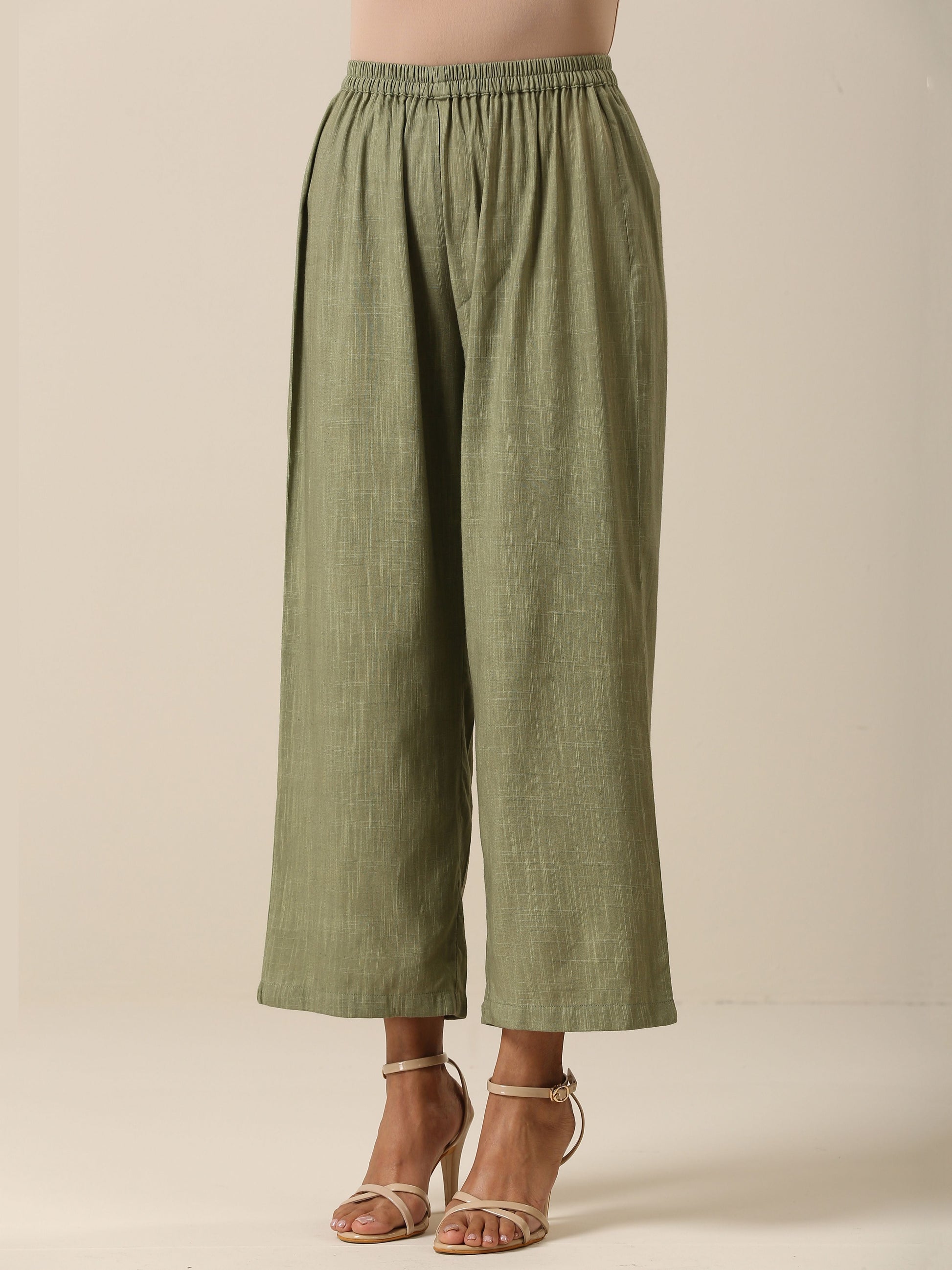trueBrowns Sage Slub Texture Angrakha Pant Set | Swadesiicart