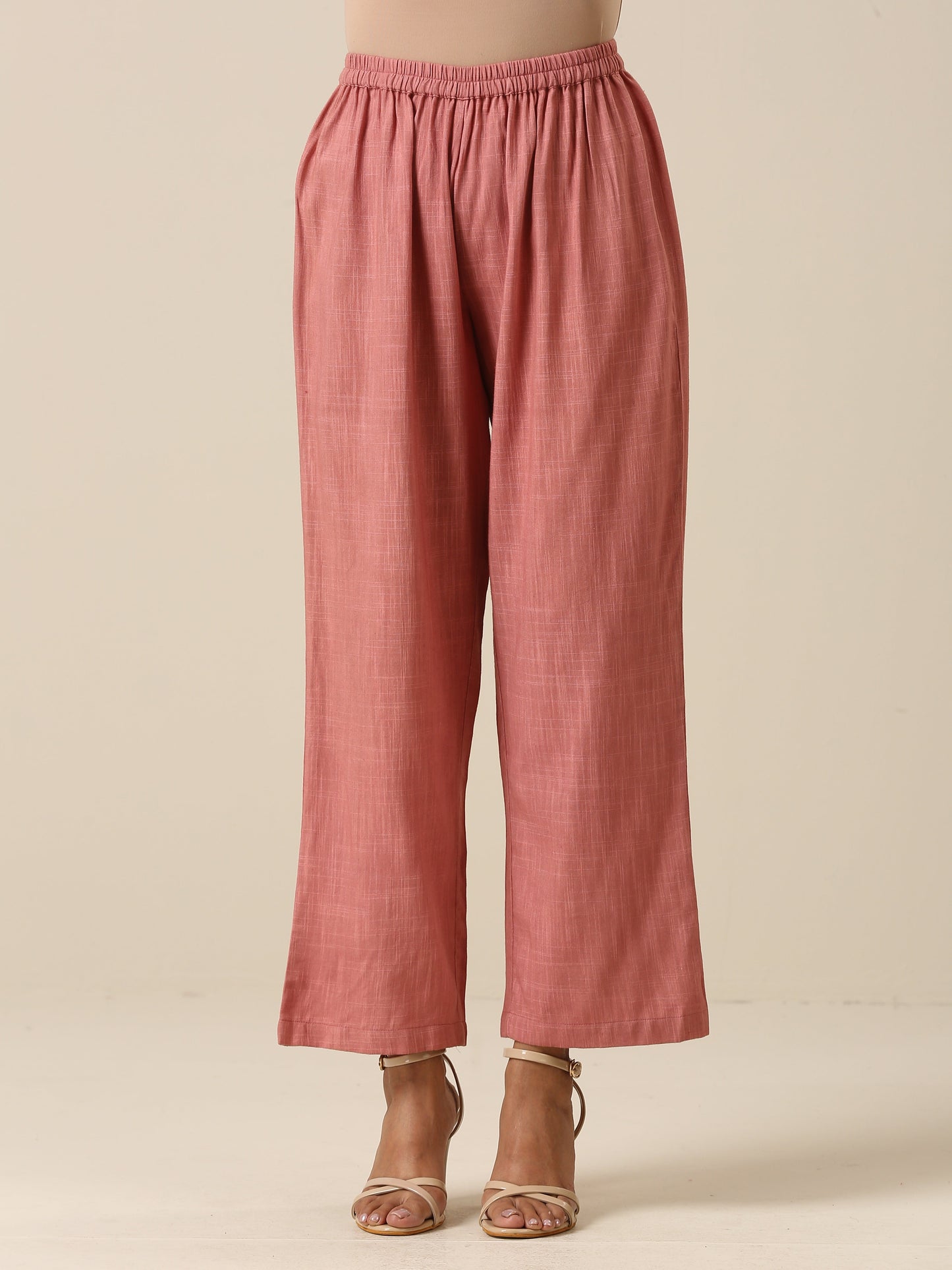 trueBrowns Light Mauve Slub Textured Sleeveless Short Co-Ord Set - Swadesiicart